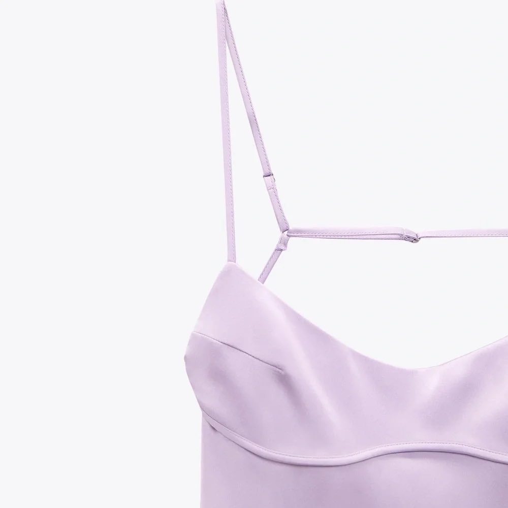 NWT Zara Lilac Purple Satin Strappy Slip Midi Dress Straps Women 3304 361 XS - Picture 4 of 8